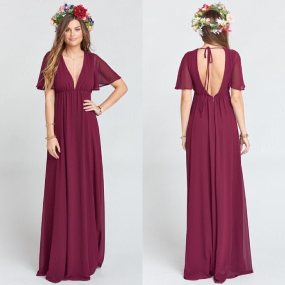 Show Me Your Mumu Faye Flutter Maxi Dress Merlot S